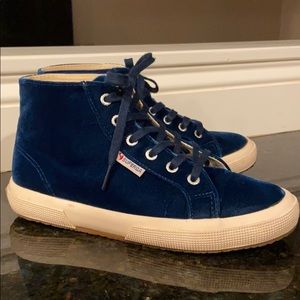 Blue velvet high top Superga sneaker